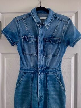 Good American Blue Denim Short-Sleeve Jumpsuit Romper